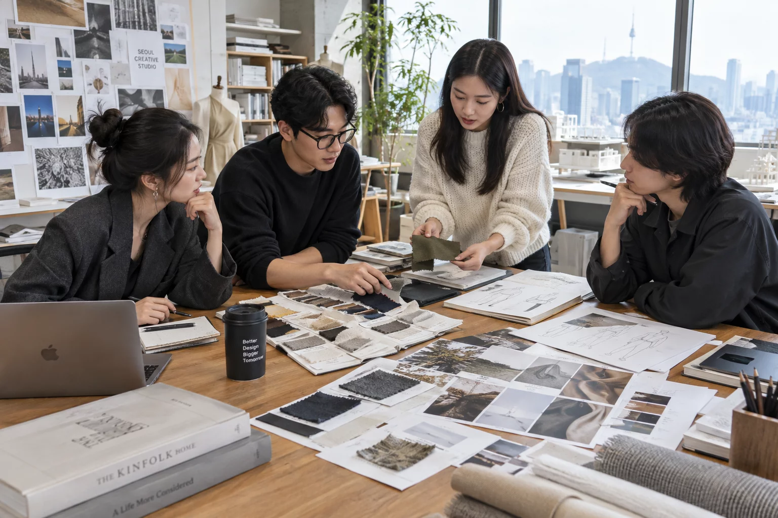 아티스트 콘셉트 무드보드와 컬렉션 샘플 회의